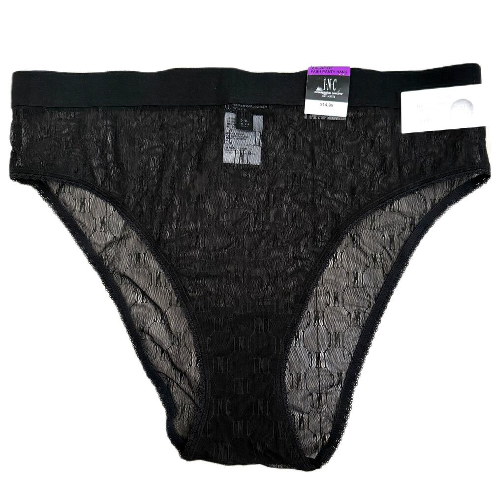 INC Concepts Sheer Logo Signature Hi-Cut Panty - Deep Black - Size XXL  XXLarge